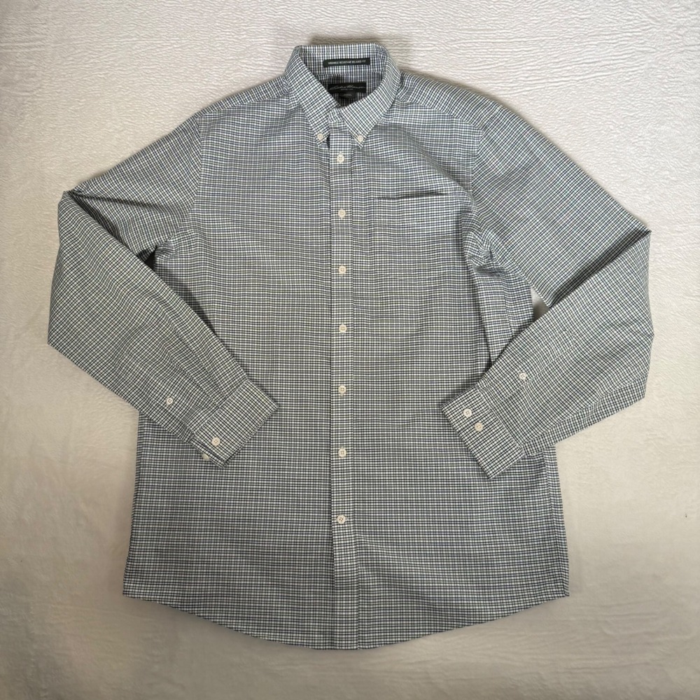 Eddie Bauer Mens Tall Large Green Navy Micro Check Wrinkle Resistant Shirt